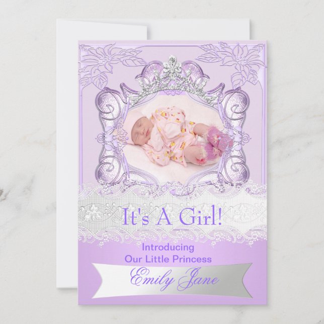 Prinsessa Lilac Ny Bebis Flicka Annonserings Foto Meddelande (Framsida)