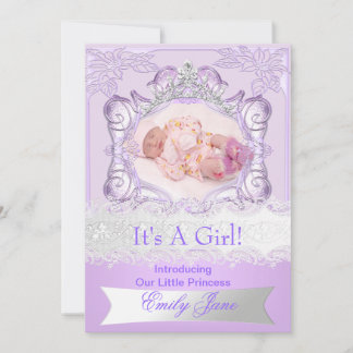 Prinsessa Lilac Ny Bebis Flicka Annonserings Foto Meddelande