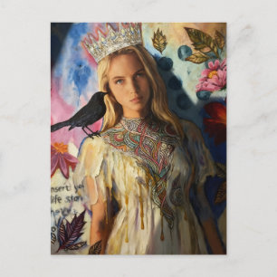 Prinsessa med en svart fågel vykort