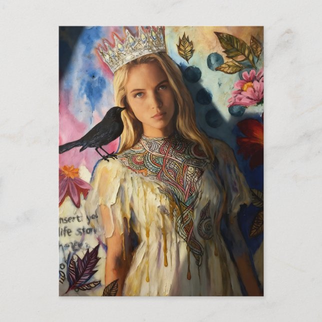 Prinsessa med en svart fågel vykort (Framsida)
