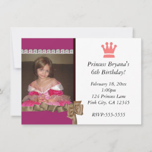 Prinsessa med krona och rosett festlig fotoinbjuda inbjudningar