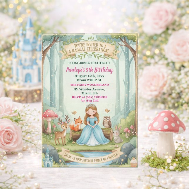 Prinsessa med skogsdjur 5-års födelsedagsfest inbjudningar (Skapare uppladdad)