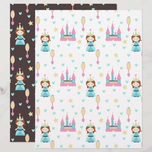 Prinsessa med slott och speglar Scrapbookpapper (Fram/baksida)