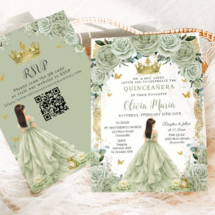Prinsessa och Groda Sage Grön Blommig Quinceañera Inbjudningar