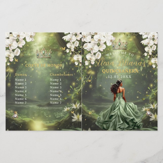 Prinsessa och Groda Sage Grön Quinceanera Program (Framsida)