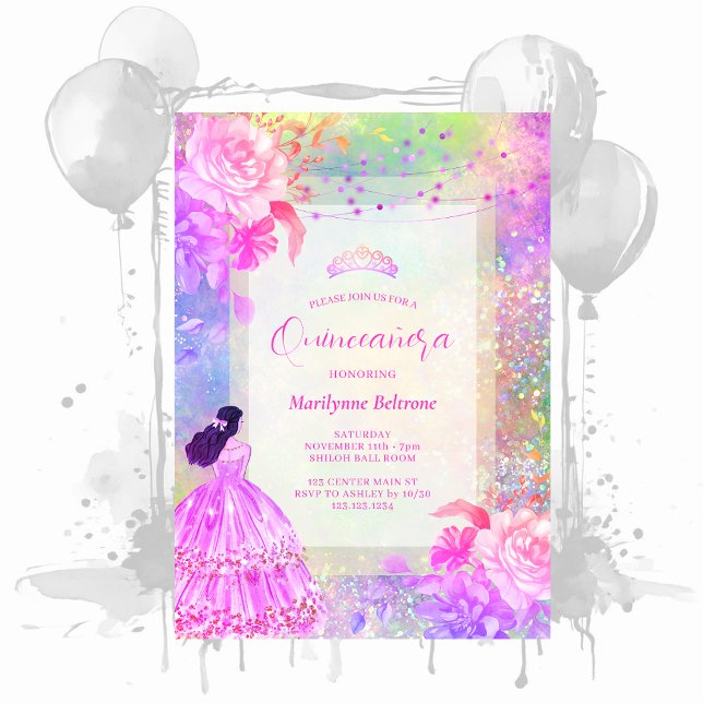 Prinsessa Opal Glitter Rainbow Quinceañera Inbjudningar (Skapare uppladdad)