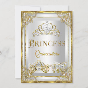 Prinsessa Pärl Guld Vit Quinceanera vagn Inbjudningar