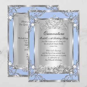 Prinsessa Quinceanera 15-årsdag Blå Silver Inbjudningar