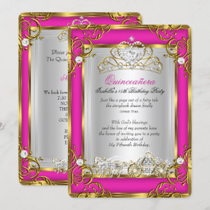 Prinsessa Quinceanera 15-årsdag Rosa Guld Inbjudningar