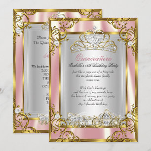 Prinsessa Quinceanera 15-årsdag Rosa Persika 2 Inbjudningar
