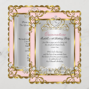 Prinsessa Quinceanera 15-årsdag Rosa Persika Inbjudningar