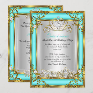 Prinsessa Quinceanera 15-årsdag Teal Aqua Inbjudningar
