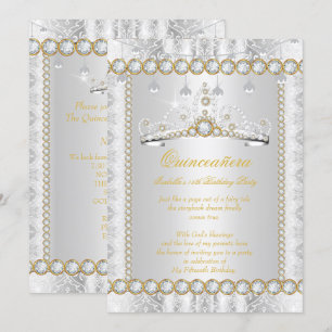 Prinsessa Quinceanera Diamant Spets Guld Silver Inbjudningar