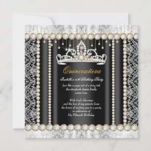 Prinsessa Quinceanera Diamantspets Svart Vit Inbjudningar