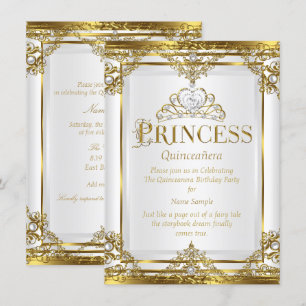 Prinsessa Quinceanera Elegant Guld Vit Pärla 2 Inbjudningar