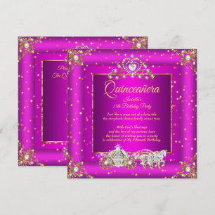 Prinsessa Quinceanera Elite Magenta Guld Glitter Inbjudningar