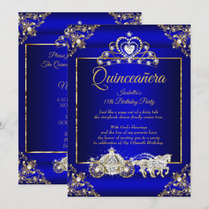 Prinsessa Quinceanera Elite Royalblå Guld Inbjudningar