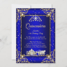 Prinsessa Quinceanera Elite Royalblå Guldglitter Inbjudningar