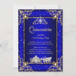 Prinsessa Quinceanera Elite Royalblå Guldglitter Inbjudningar
