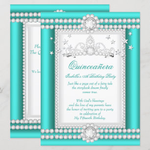 Prinsessa Quinceanera Jade Teal Diamant Tiara Inbjudningar