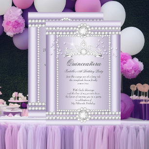 Prinsessa Quinceanera Lila Hjärtan Diamant Tiara Inbjudningar