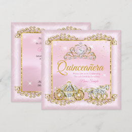 Prinsessa Quinceanera Rosa Guld kärran Inbjudningar