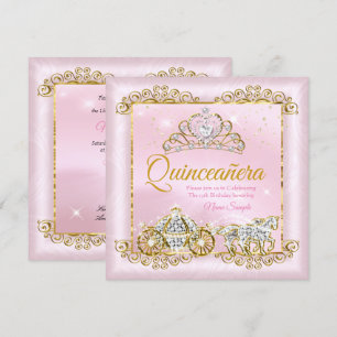 Prinsessa Quinceanera Rosa Guld kärran Inbjudningar