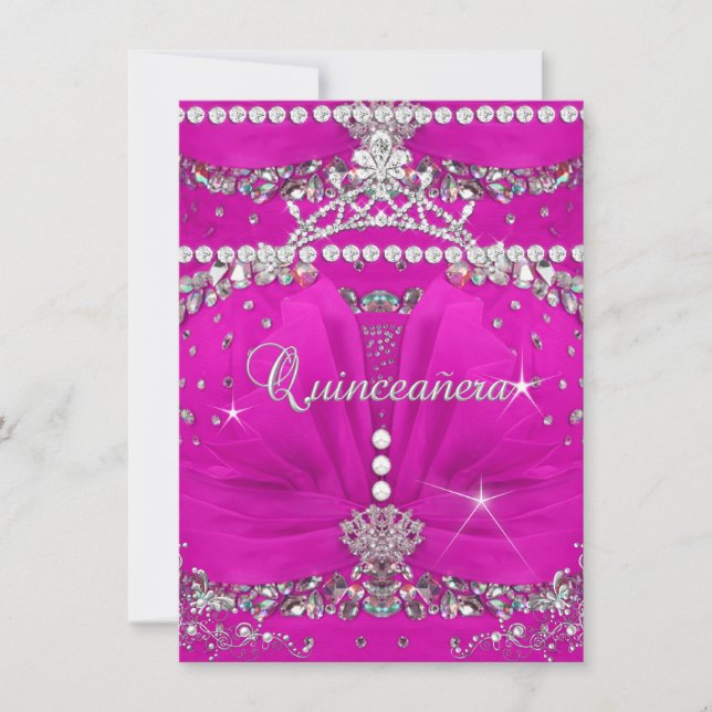Prinsessa Quinceanera Rosa Pärlprydd Klänning Inbjudningar (Framsida)