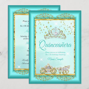 Prinsessa Quinceañera Tealblå Guld saga Inbjudningar