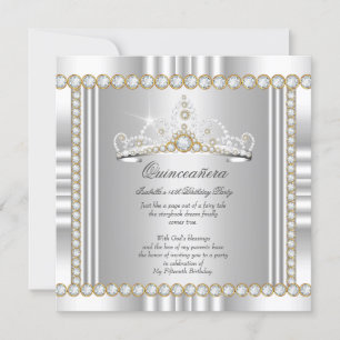 Prinsessa Quinceanera Tiara Guld Silver Vitt Inbjudningar