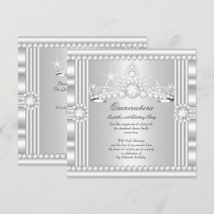 Prinsessa Quinceanera Tiara Silver Vit Satin Inbjudningar
