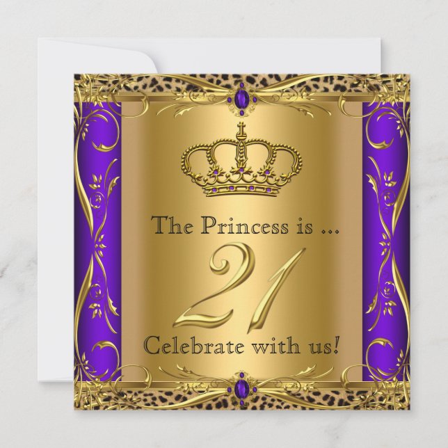 Prinsessa Regal Lila Leopard 21-årsfest Inbjudningar (Framsida)