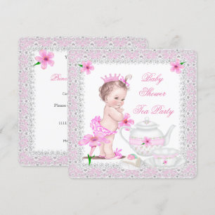 Prinsessa Rosa Baby Shower Flickor Tekaffe Inbjudningar
