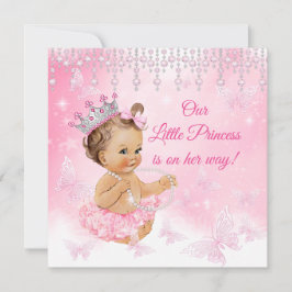 Prinsessa Rosa Fjäril Baby Shower brunett Inbjudningar