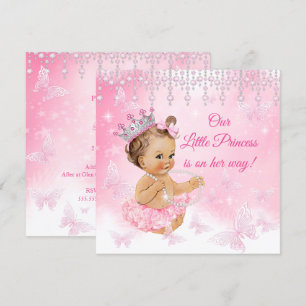Prinsessa Rosa Fjäril Baby Shower brunett Inbjudningar
