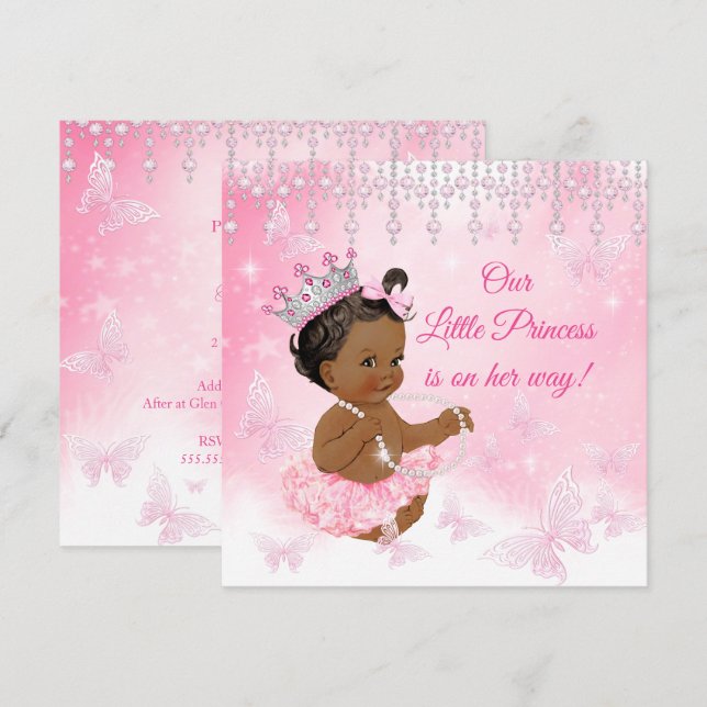 Prinsessa Rosa Fjäril Baby Shower Etnisk Inbjudningar (Fram/baksida)