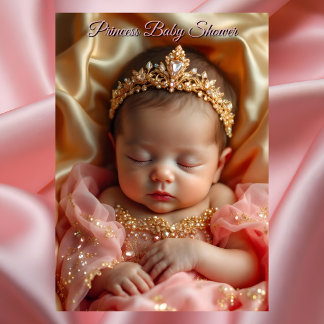 Prinsessa Rosa Flick Baby Shower Guld Juvel Tiara Inbjudningar