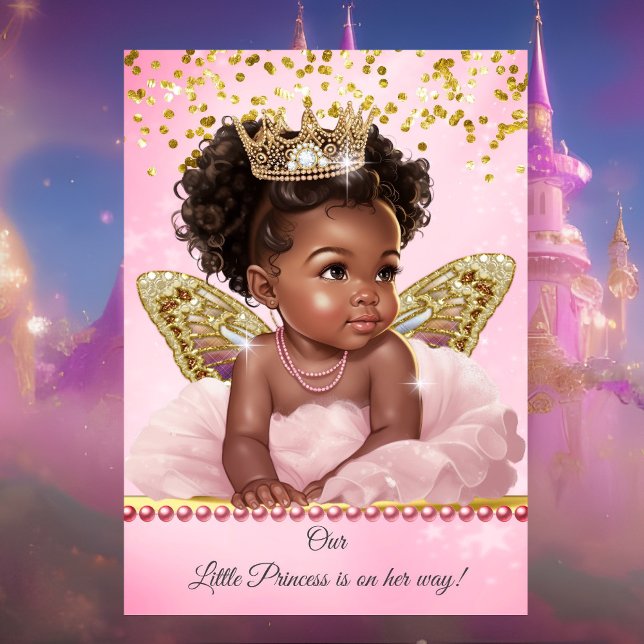 Prinsessa Rosa Guld Fjäril Baby Shower Etnisk  Inbjudningar (Skapare uppladdad)