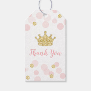 Prinsessa Rosa Guld Glitter Födelsedag Tack Presentetikett