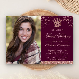 Prinsessa Rosa Guld Glitter Foto Sweet Sixteen Inbjudningar