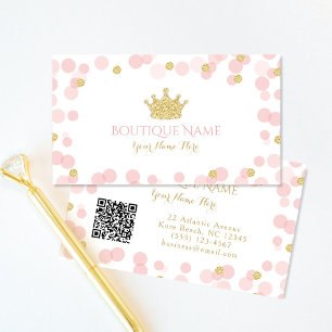 Prinsessa Rosa Guld Glitter QR-kod Affärs Kort