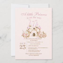 Prinsessa Rosa Guld Slott Baby Shower Inbjudningar