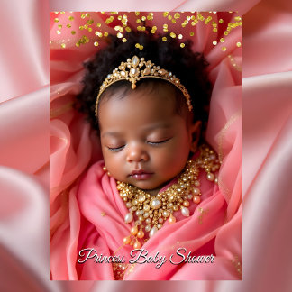 Prinsessa Rosa Guld Tiara Baby Girl Shower Etnisk Inbjudningar