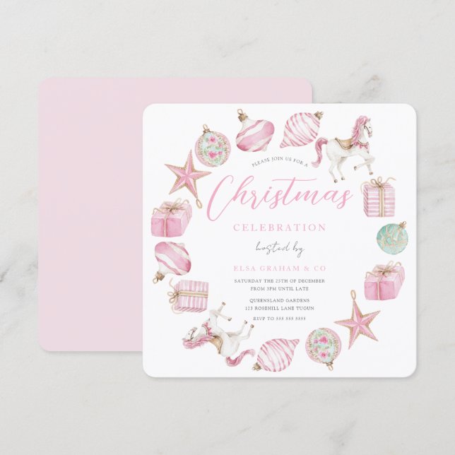 Prinsessa Rosa Krans Julfest  Inbjudningar (Fram/baksida)