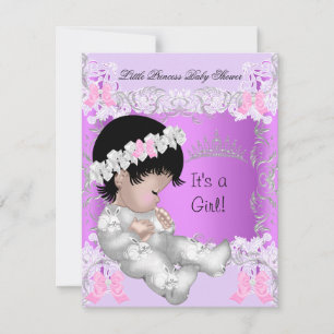 Prinsessa Rosa Lila Grå Bebis Baby Shower Söt Flic Inbjudningar