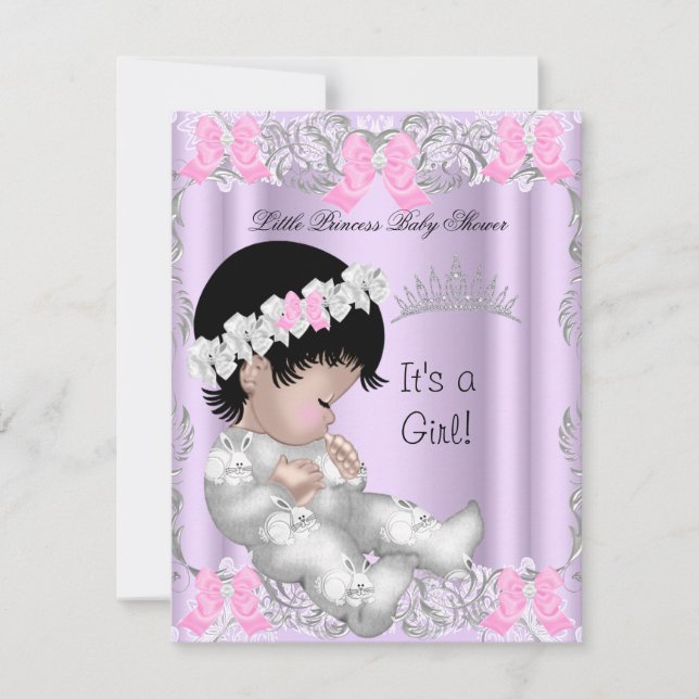 Prinsessa Rosa Lila Grå Bebis Baby Shower Söt Flic Inbjudningar (Framsida)