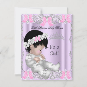Prinsessa Rosa Lila Grå Bebis Baby Shower Söt Flic Inbjudningar