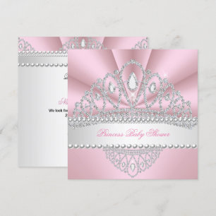 Prinsessa Rosa Pärlor Diamant Tiara Baby Shower Inbjudningar