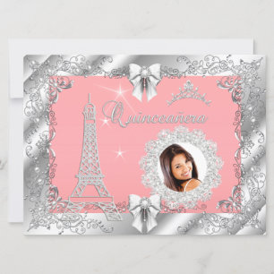 Prinsessa Rosa PERSIKA Quinceanera Silver Foto STO Inbjudningar
