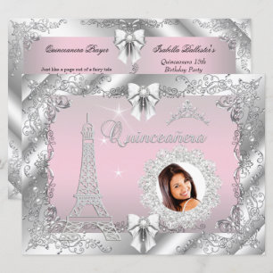 Prinsessa Rosa Quinceanera Silver Foto STOR Inbjudningar